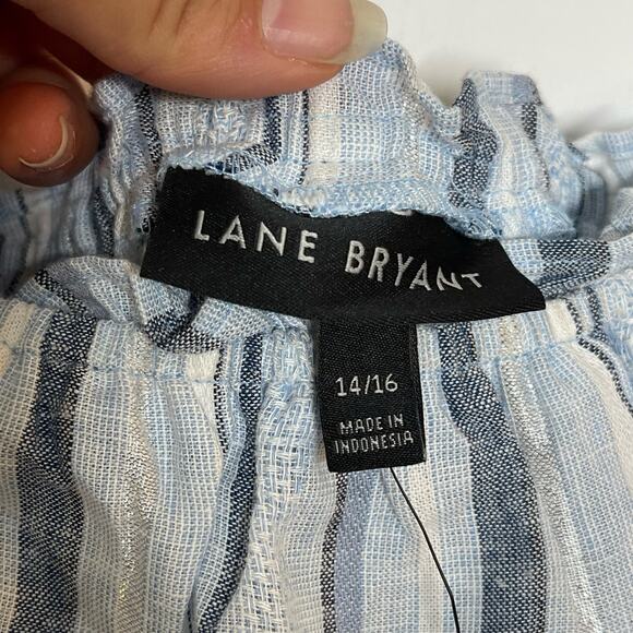 NEW Lane Bryant Off The Shoulder Top Women's Plus Size 14/16 Blue Striped Linen - Picture 10 of 11